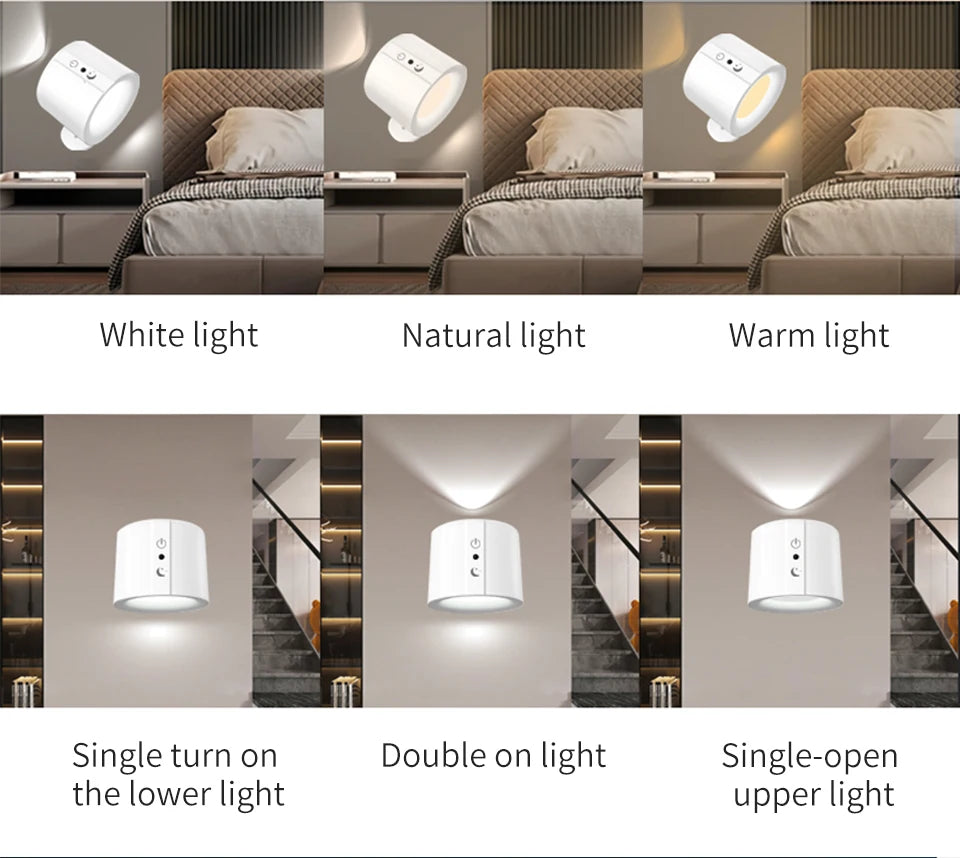 Cordless Led Wall Lamp Rechargeable Night Light with Remote Control Double Sides Lighting Rotatable Dimmable Bedroom Table Lamp