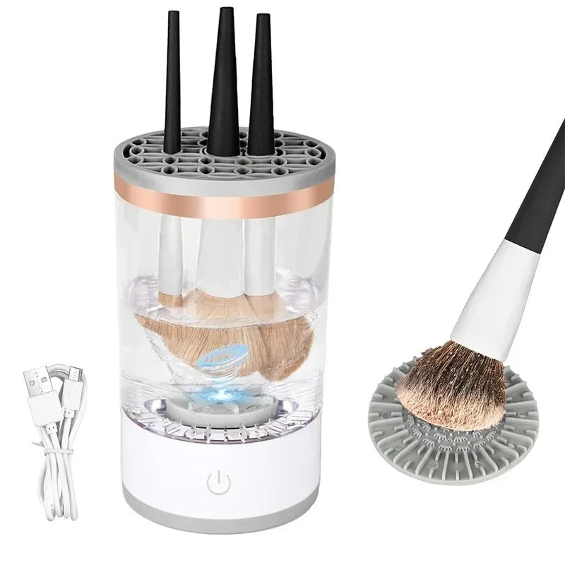3 In 1 USB Plug Portable Electric Makeup Brush Cleaner with Rubber Makeup Machine For Deep Cleaning One Click Operation Suitable