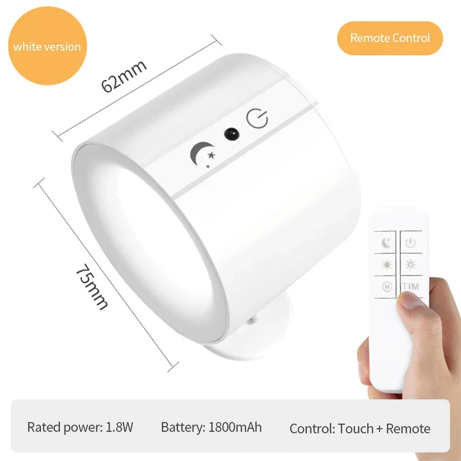 Cordless Led Wall Lamp Rechargeable Night Light with Remote Control Double Sides Lighting Rotatable Dimmable Bedroom Table Lamp