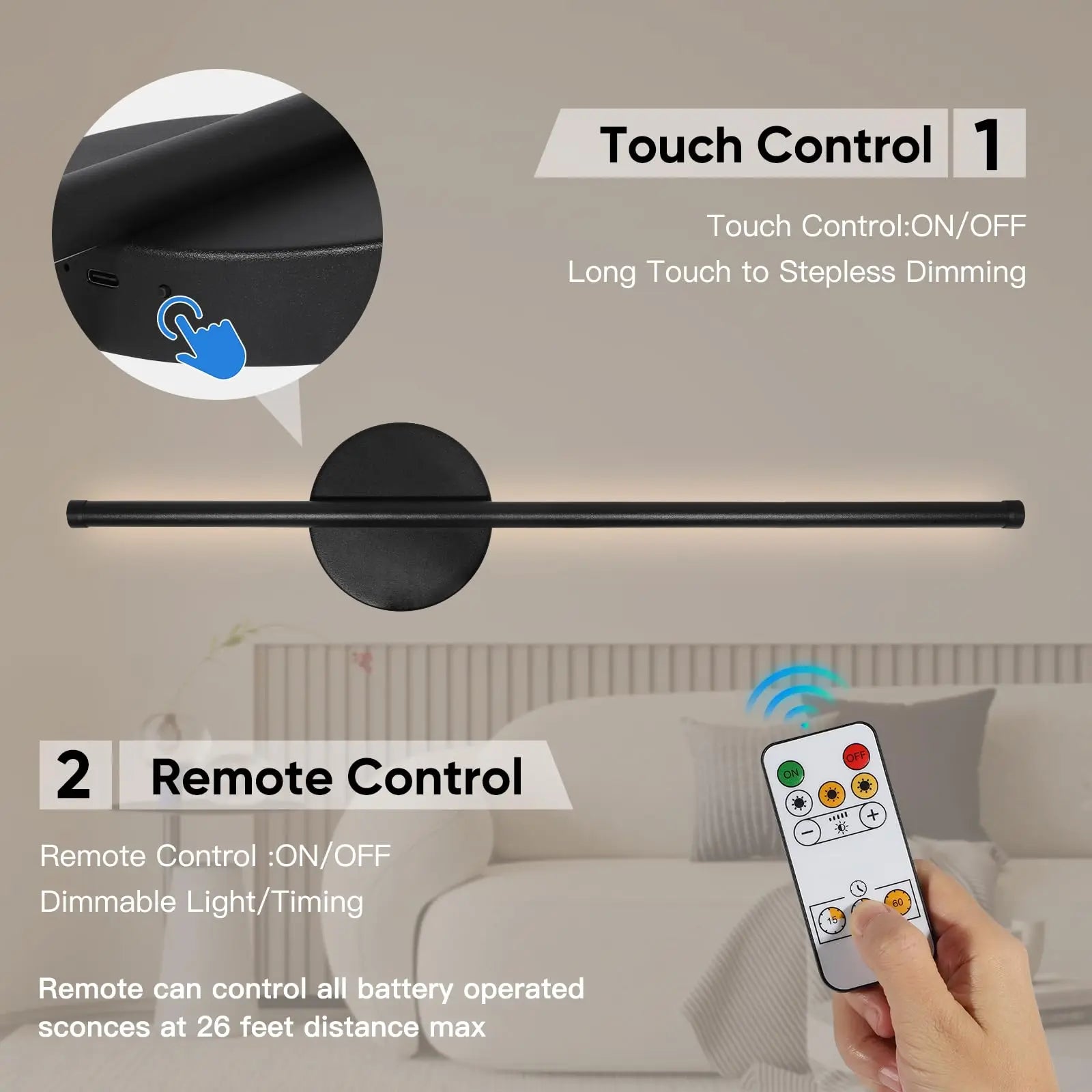 LED Rechargeable Wall Light Installation Free Wall Sconce 1PC 50CM  Dimming For Livingroom Sofe Beside Bedroom Wall Decor Lamp