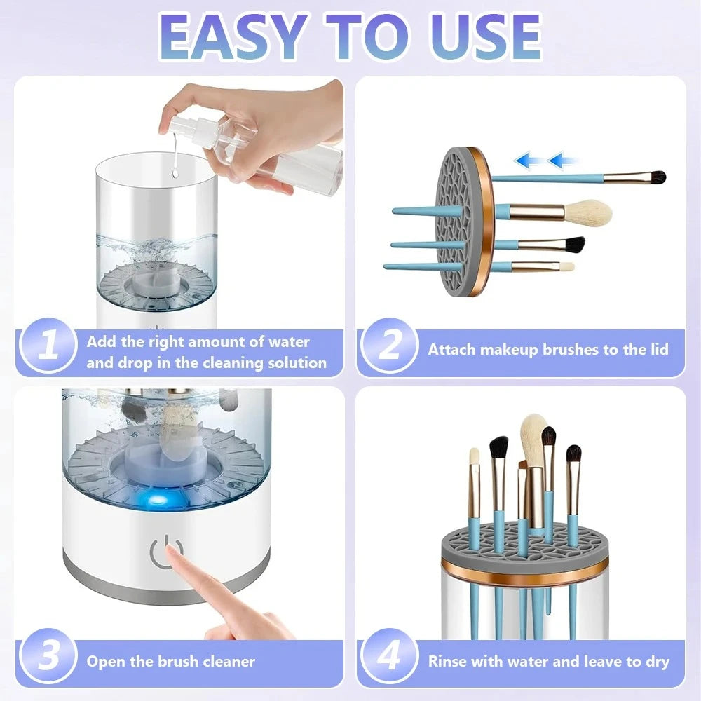 3 In 1 USB Plug Portable Electric Makeup Brush Cleaner with Rubber Makeup Machine For Deep Cleaning One Click Operation Suitable