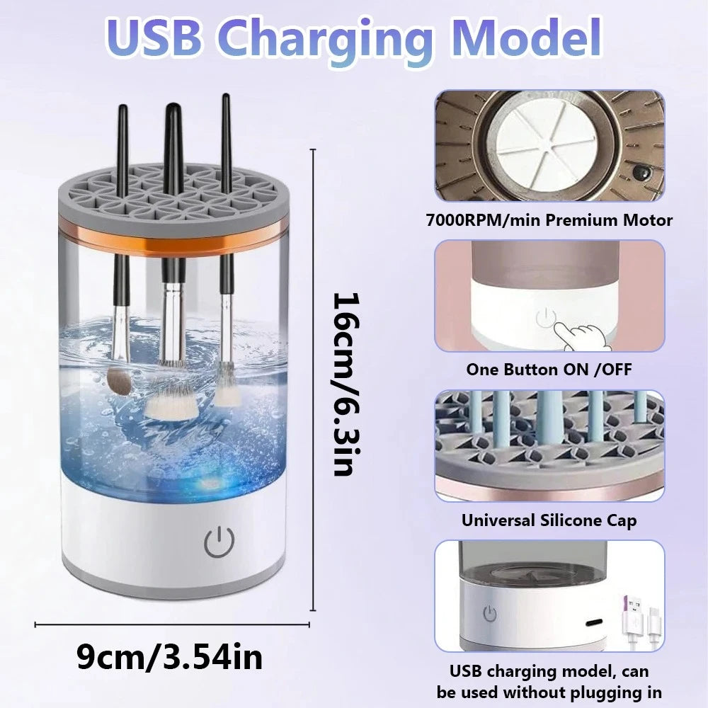 3 In 1 USB Plug Portable Electric Makeup Brush Cleaner with Rubber Makeup Machine For Deep Cleaning One Click Operation Suitable